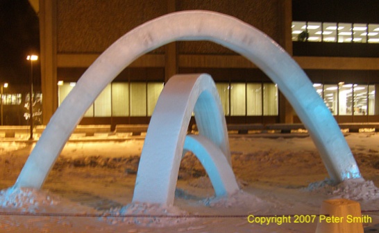 Three snow arches at the Universtiy of Alaska Fairbanks campus during the winter in early 2007.